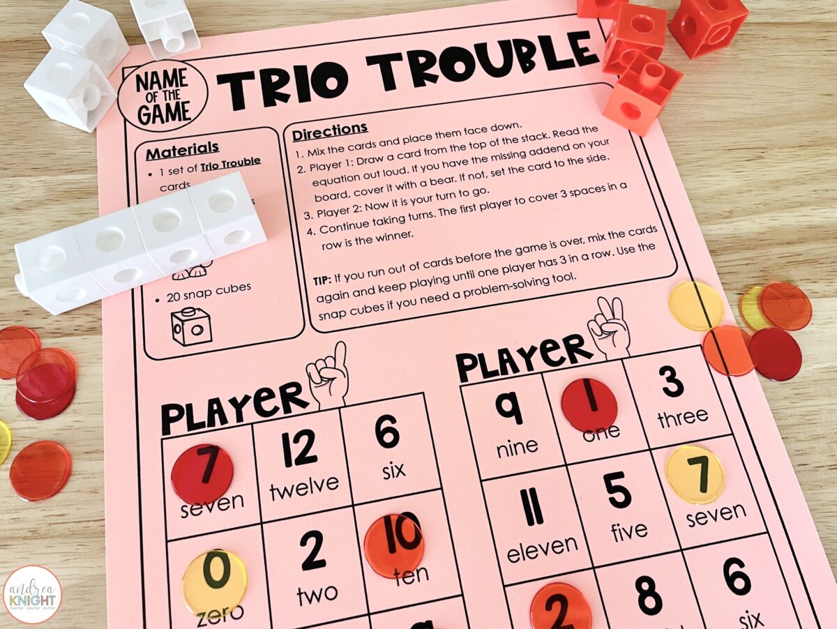 One-Page First Grade Math Games are Easy to Prep