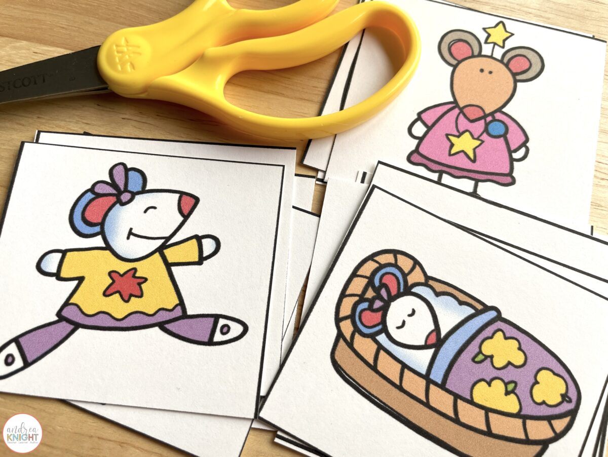 Picture cards to facilitate a retelling of Kevin Henkes' picture book Chrysanthemum.