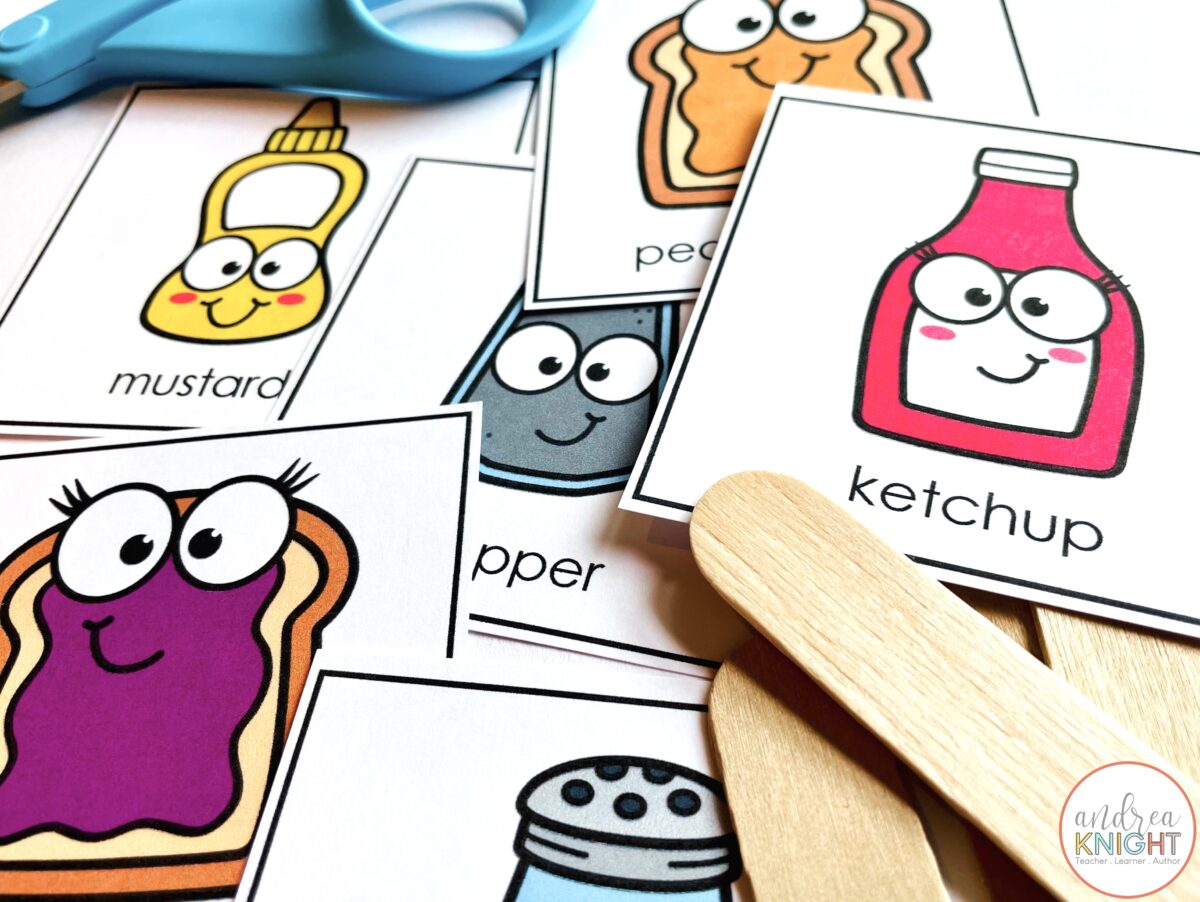 Partner pairing cards for getting children into pairs. The cards go together, such as ketchup and mustard or peanut butter and jelly.