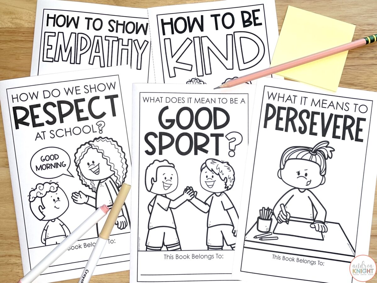 Core values book set for first and second grade students. This set includes children's texts for kindness, respect, empathy, perseverance, and sportsmanship.