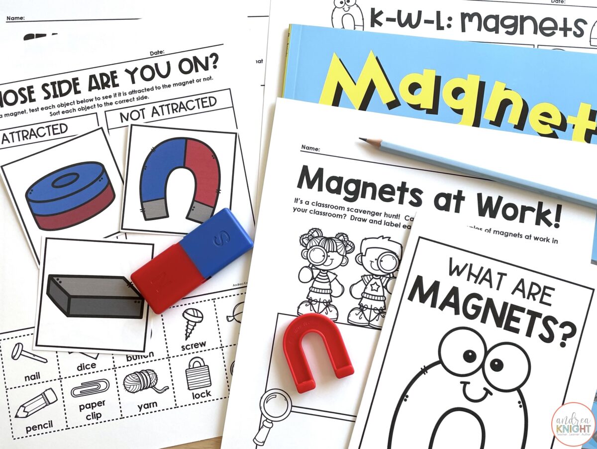 Printable resources all about magnets for first grade science teachers.