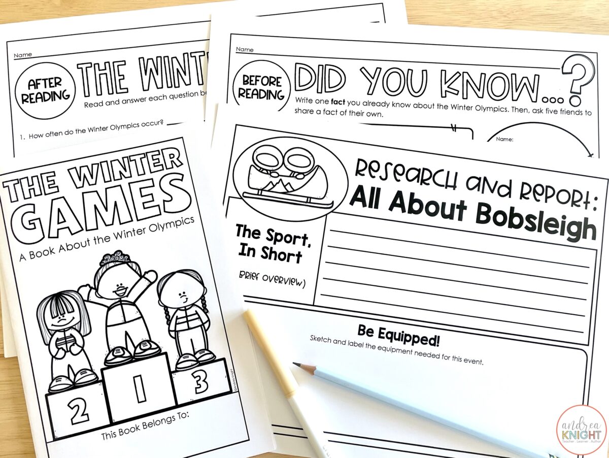 Read and research about the winter olympics with these printable resources for first and second grade children.